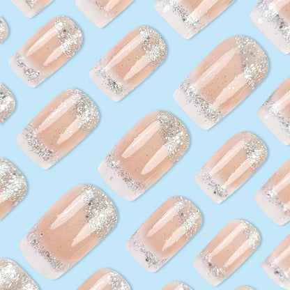 24er Set Silber Glitter Press-on Nägel milky&Glitter4