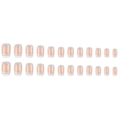 24 Silber Glitter Nägel Zum Aufkleben, Eckig, Fake Nails, French Square Mittel