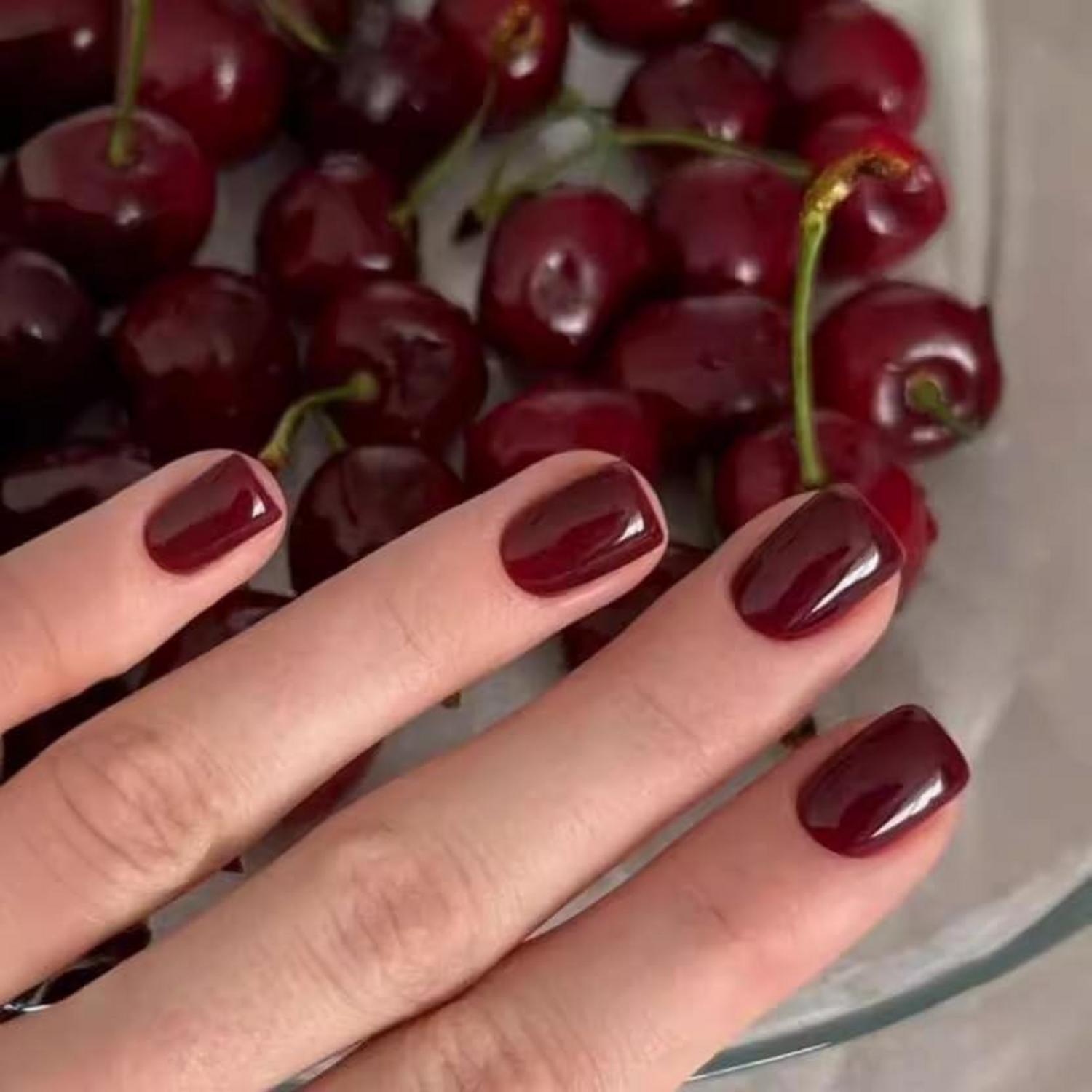Burgundy Nägel Aufkleben Kurz Weinrot Eckig Press on Nails