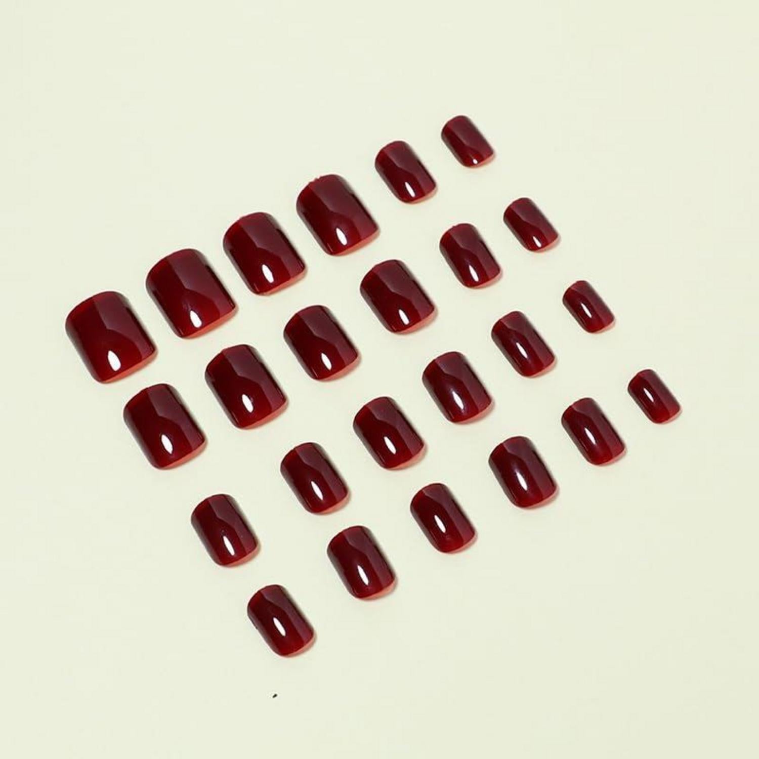 Burgundy Nägel Zum Aufkleben Kurz Weinrot Eckig Press on Nails Glossy