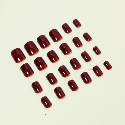 Burgundy Nägel Zum Aufkleben Kurz Weinrot Eckig Press on Nails Glossy