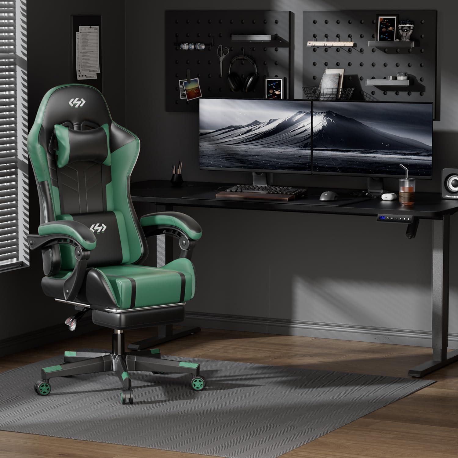 HLONONE Gaming Stuhl Massage Ergonomisch Racing Fußstütze