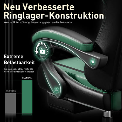 Gaming Stuhl Massage Ergonomisch Racing Fußstütze Lendenkissen Schwarz-Grün