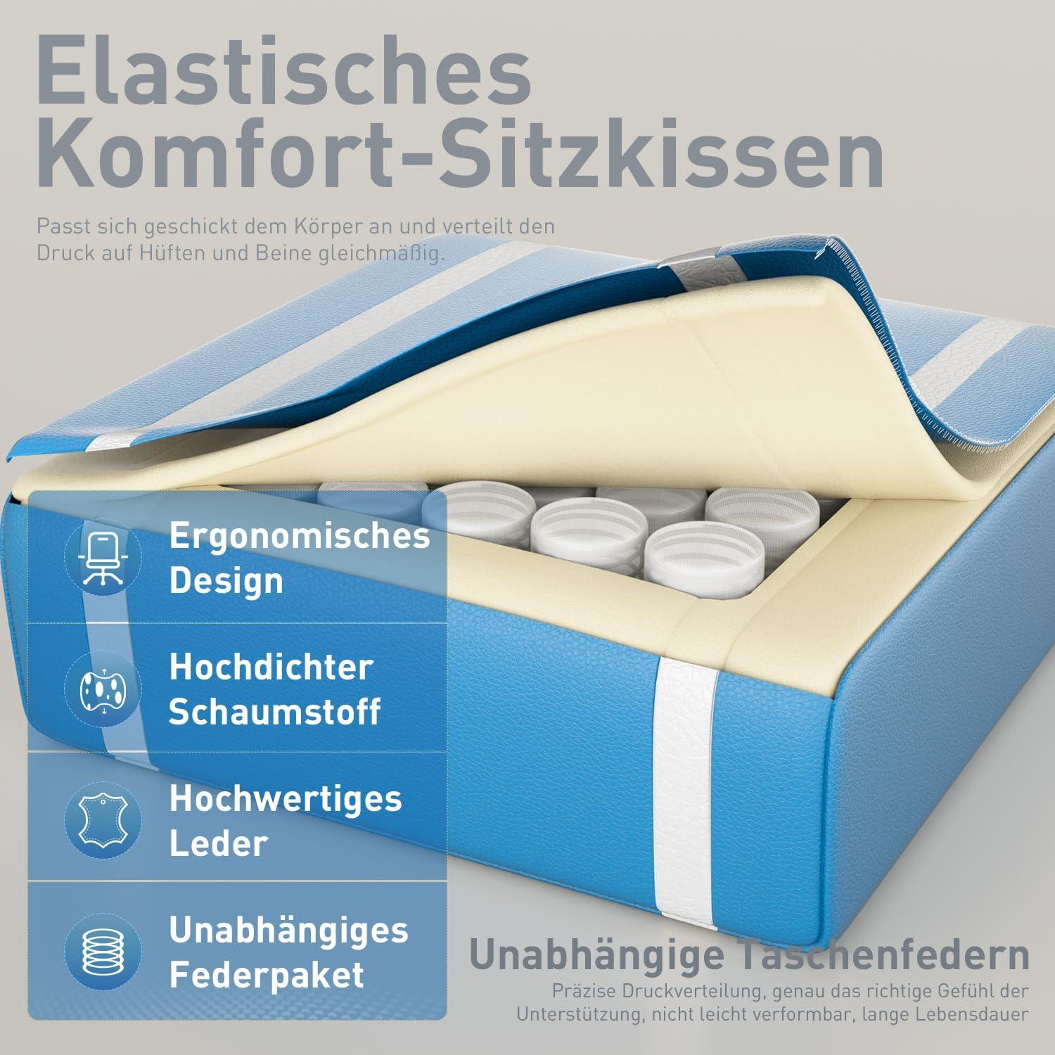 Gaming Stuhl Massagefunktion Weiß-Blau Ergonomisch Fußstütze