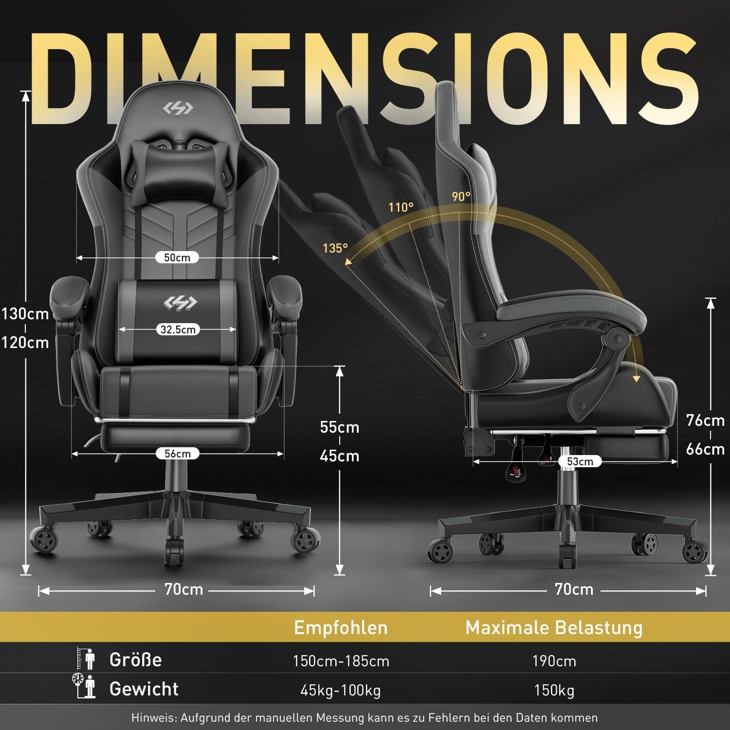 Gaming Stuhl mit Massagefunktion und Fußstütze