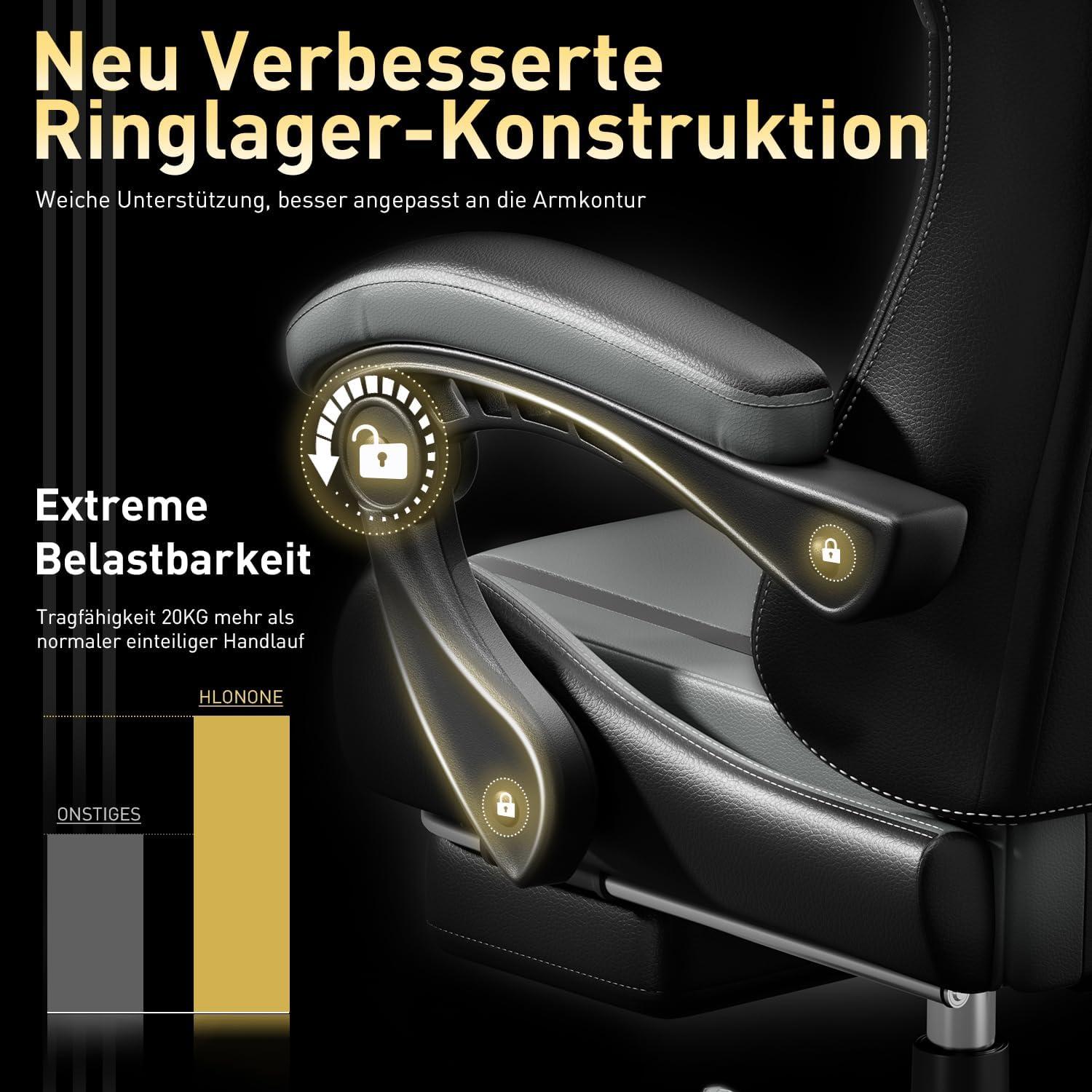 Gaming Stuhl mit Massagefunktion, Ergonomisch, Fußstütze
