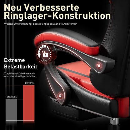 Gaming Stuhl Massage Ergonomischer Racer Fußstütze Kopfstütze 150 kg Schwarz-Rot