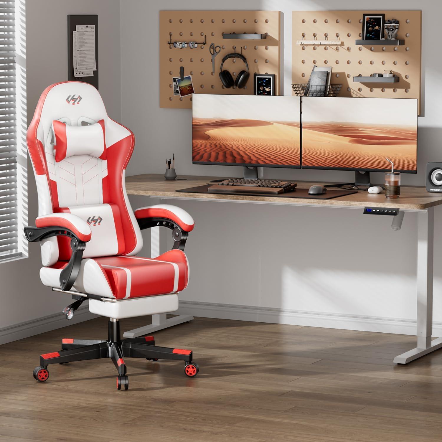 Ergonomischer Gaming Stuhl mit Massagefunktion, Fußstütze