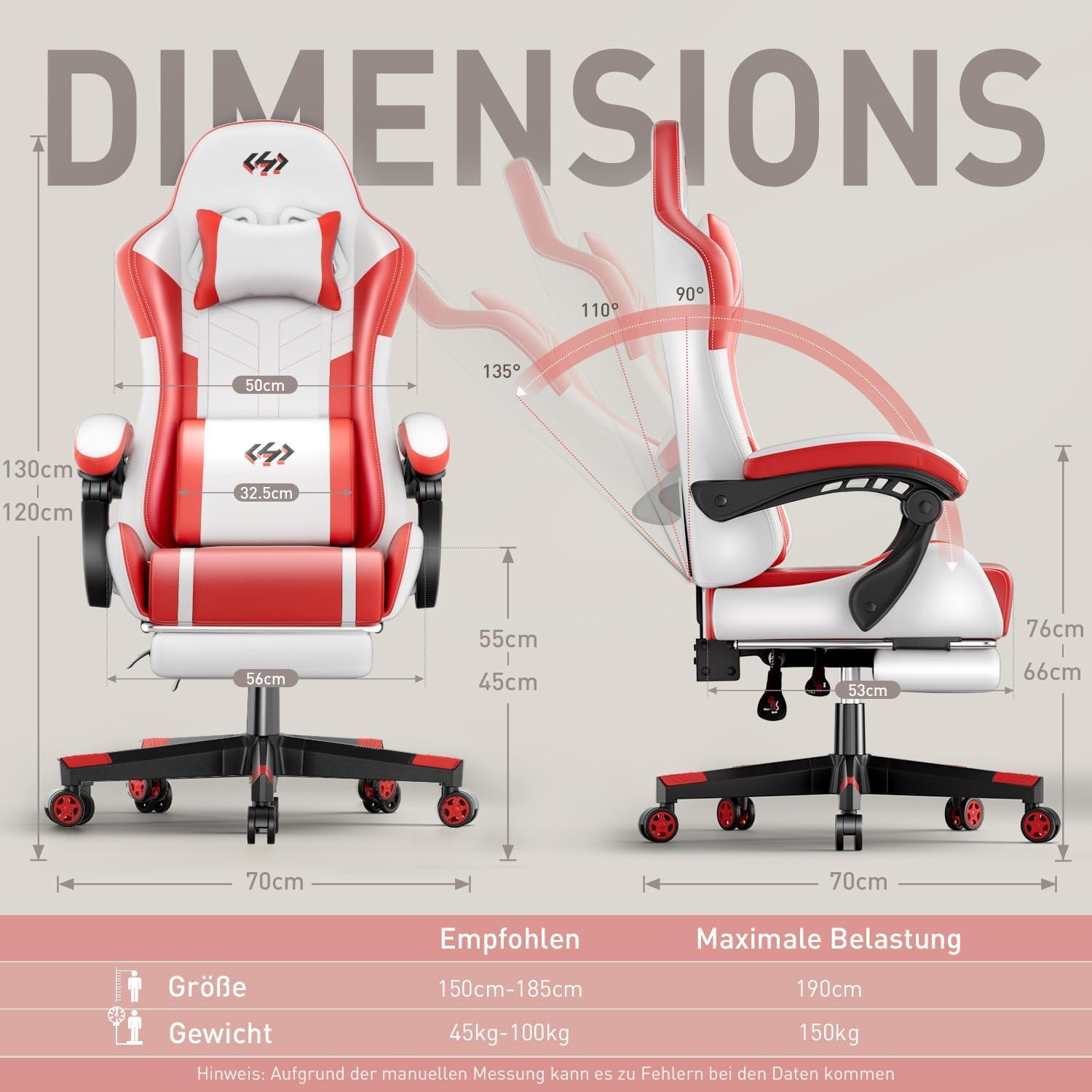Ergonomischer Gaming Stuhl mit Massagefunktion und Fußstütze