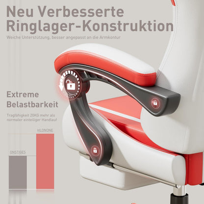 Gaming Stuhl Massagefunktion Racing Sessel Fußstütze Weiß-Rot