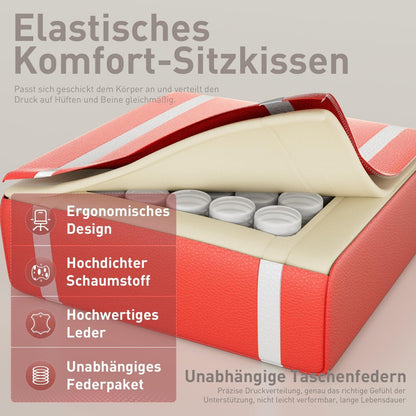 Gaming Stuhl mit Massagefunktion und Fußstütze, Weiß-Rot