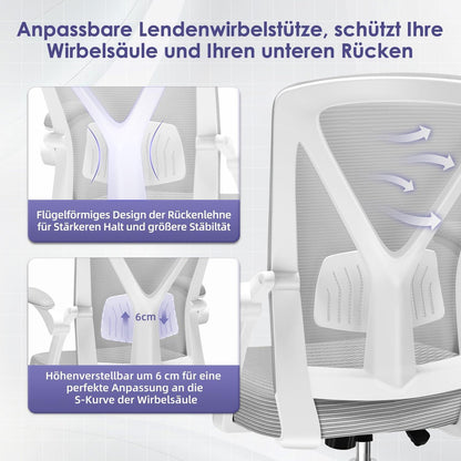 Ergonomischer Bürostuhl mit Lendenstütze Armlehnen Grau 150kg