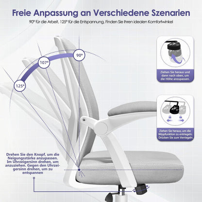 Ergonomischer Bürostuhl Grau mit Lendenstütze Armlehnen Wippfunktion