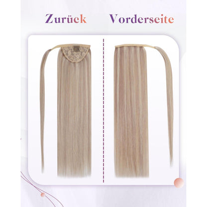 Echthaar Pferdeschwanz Zopfverlängerung Blond Highlights 45cm