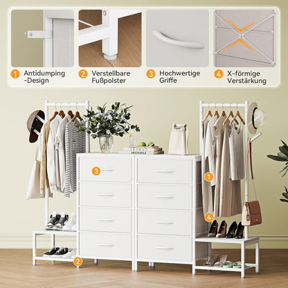 3-in-1 Kommode mit Kleiderstange & Schuhregal, Weiß