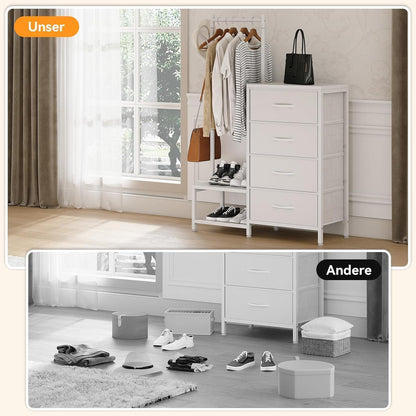 3-in-1 Kommode mit Kleiderstange & Schuhregal, Weiß