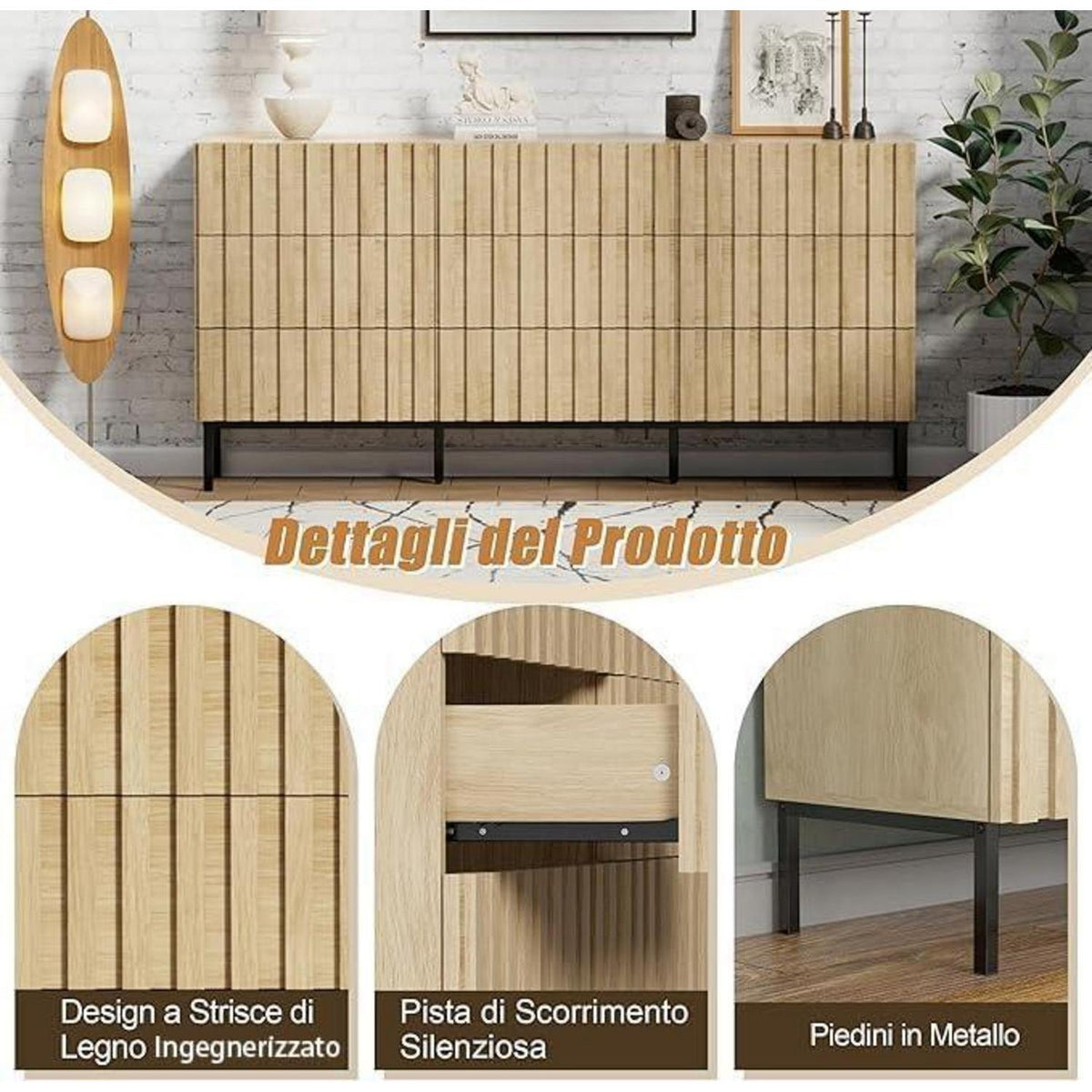 Natur Kommode mit 6 Schubladen – 73,4 x 34,5 x 100cm