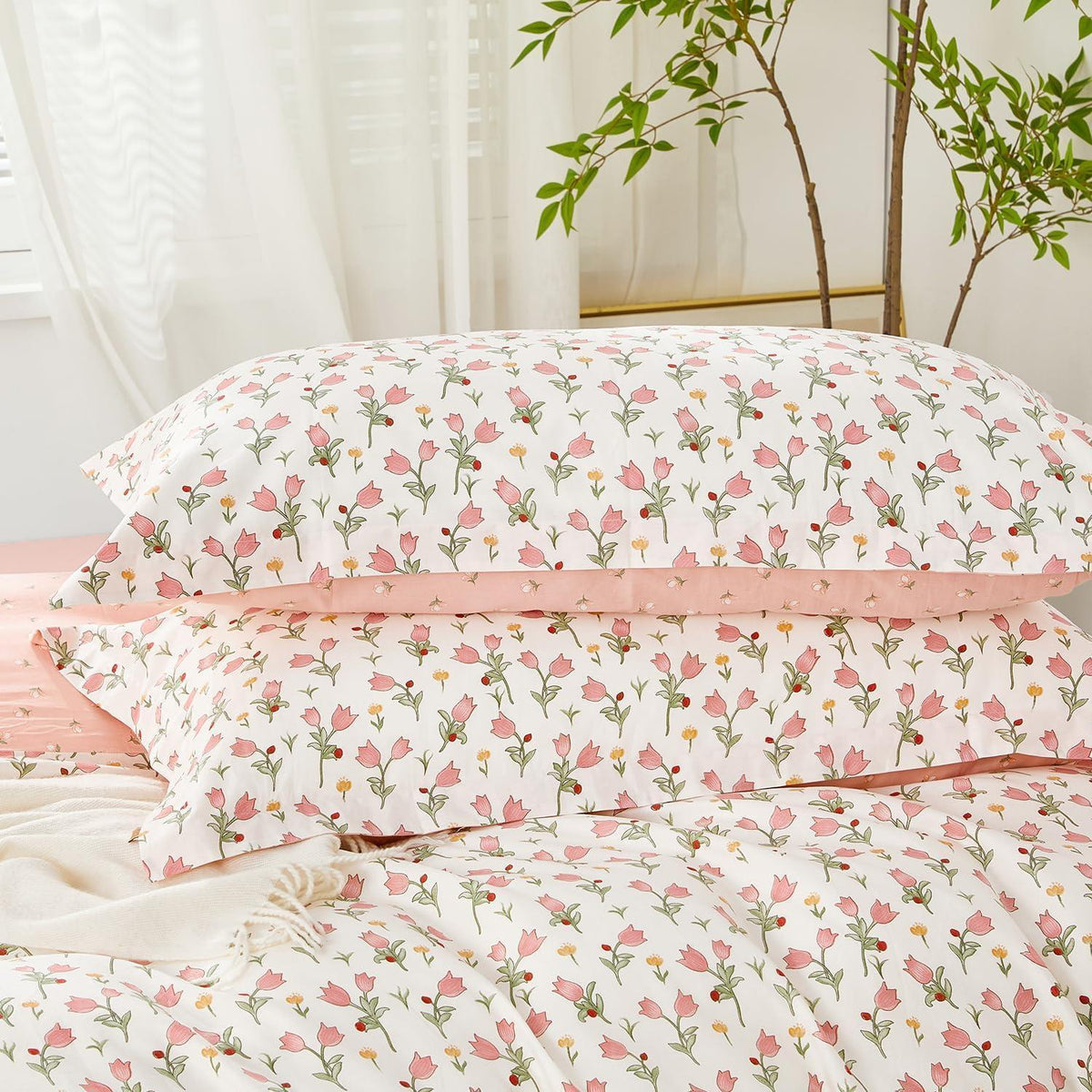 Bettwäsche-Set Rosa Blumen 200x220 cm Baumwolle