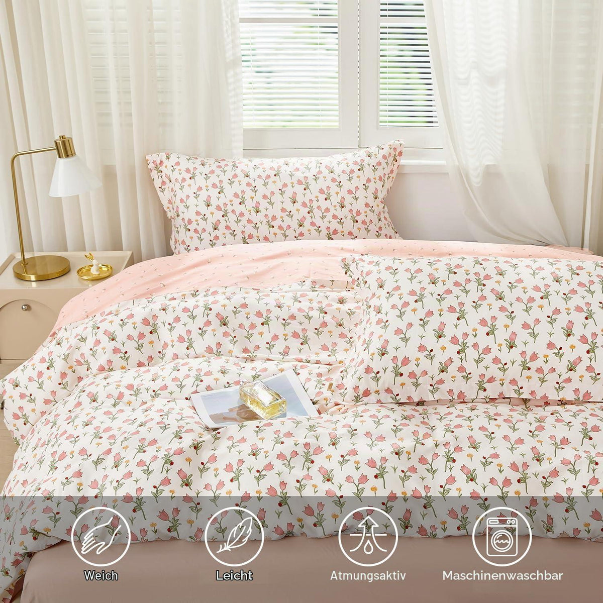 Bettwäsche-Set Rosa Blumen 200x220 cm Baumwolle