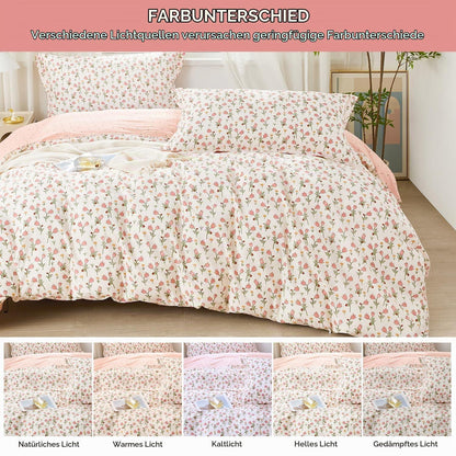 Bettwäsche-Set Rosa Blumen 200x220 cm Baumwolle