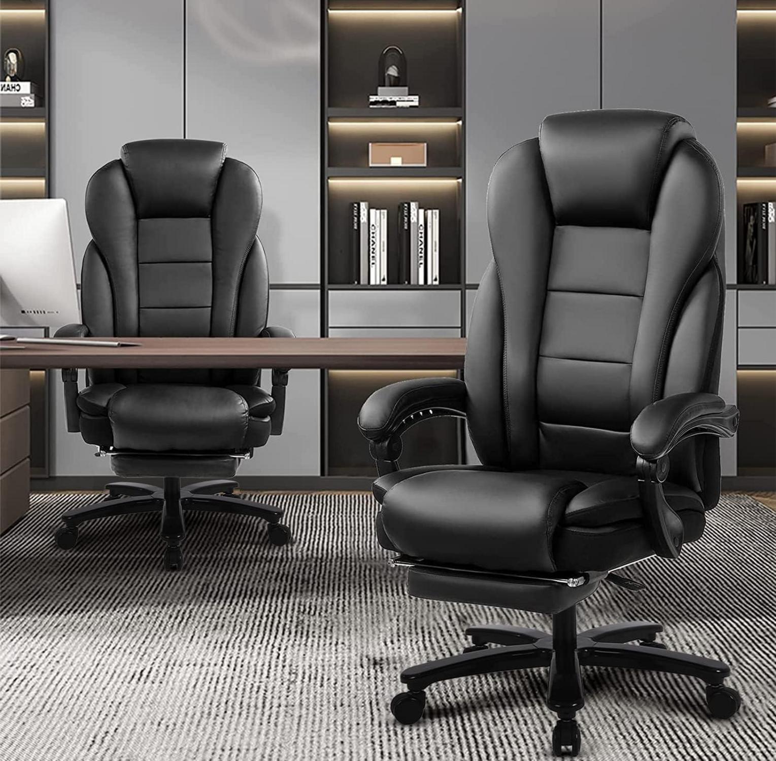 Ergonomischer Bürostuhl 210 kg PU Leder Schwarz