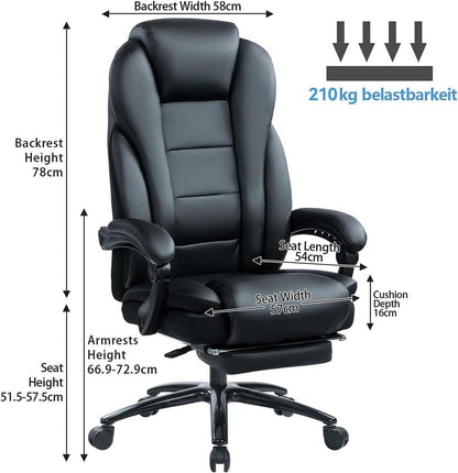Großer und breiter ergonomischer Bürostuhl mit 210 kg Belastbarkeit