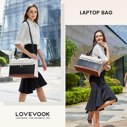 LOVEVOOK Laptop Handtasche Damen 17,3 Zoll Schwarz PU Leder