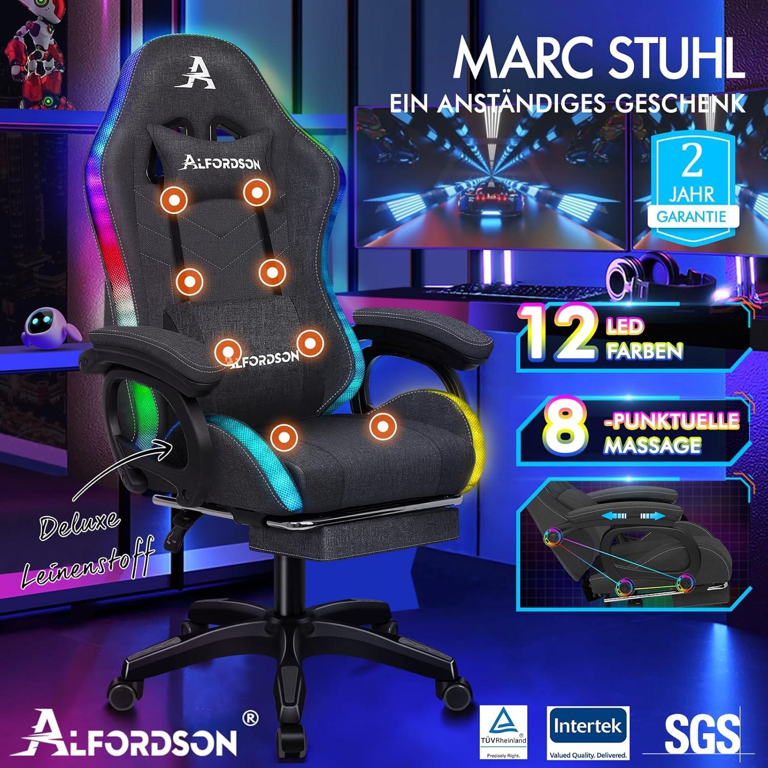 Ergonomischer Gamer Stuhl mit Massagefunktion & Lendenstütze