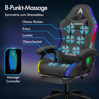 Gamer Stuhl Ergonomisch mit Massagefunktion, Lendenwirbelkissen