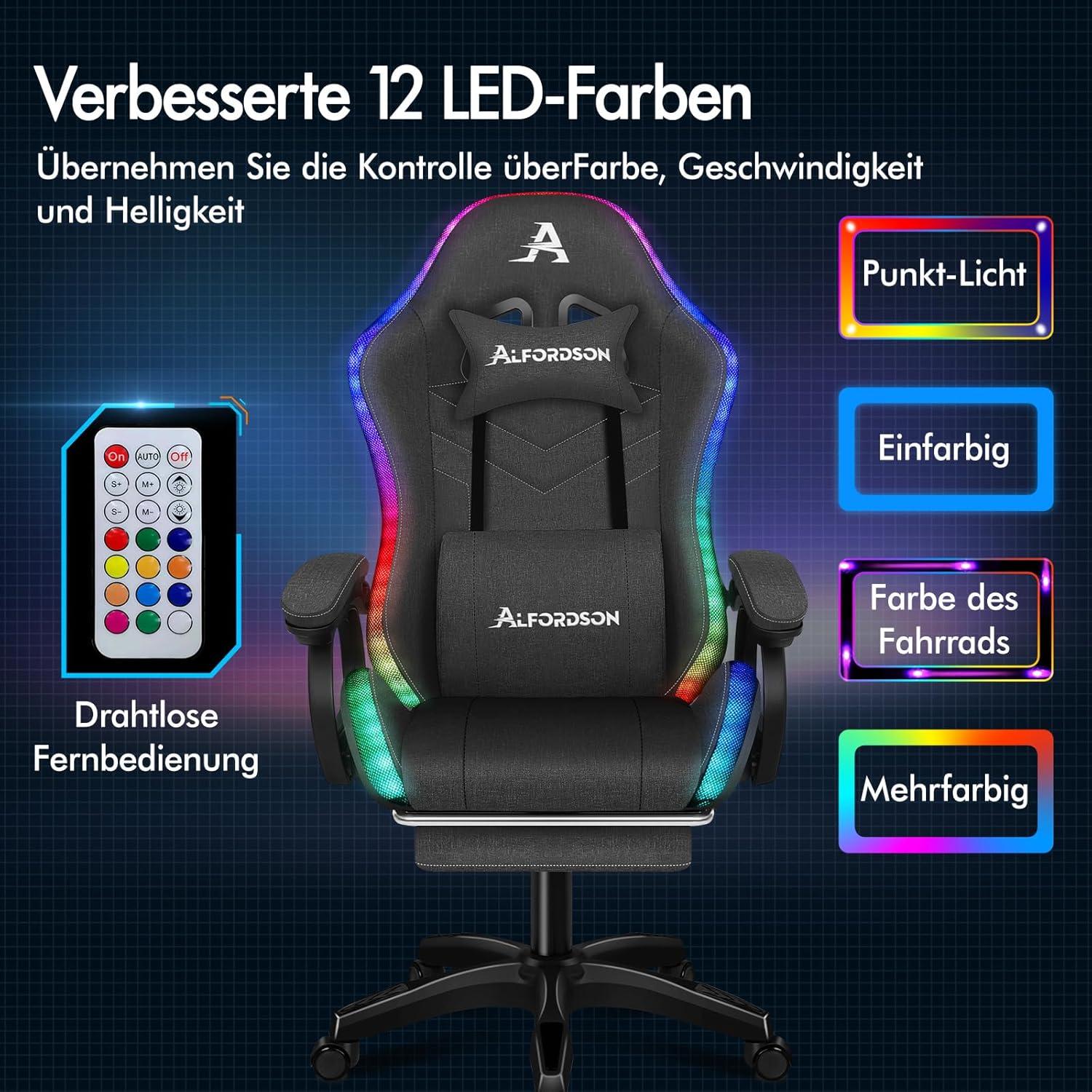 Ergonomischer Gaming Stuhl mit Massage & Lendenstütze Grau