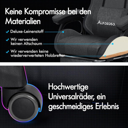 ALFORDSON Gamer Stuhl Ergonomisch Lendenwirbelkissen Kopfstütze Höhenverstellbar Grau