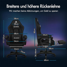 Gamer Stuhl ergonomisch mit Massage, Kopfstütze - Schwarz