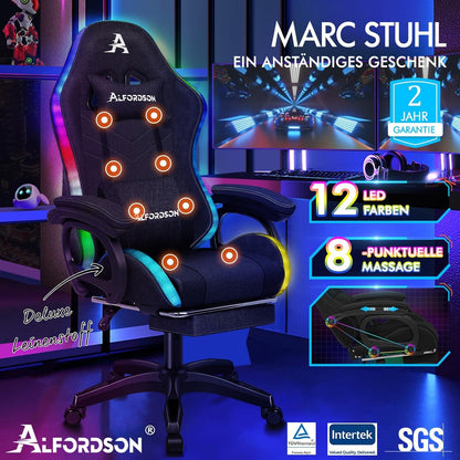 Ergonomischer Gamer Stuhl mit Massagefunktion und USB-Anschluss