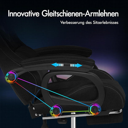 ALFORDSON Gamer Stuhl mit 8-Punkt Massage Lendenkissen Schwarz