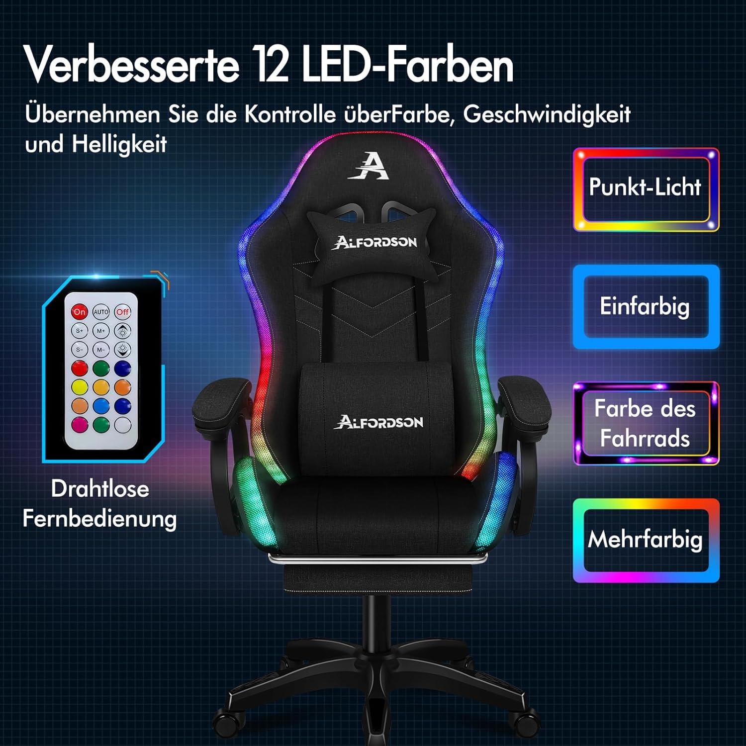 ALFORDSON Gamer Stuhl mit 8-Punkt Massage Lendenkissen Schwarz
