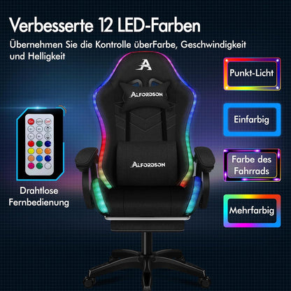 ALFORDSON Gamer Stuhl mit 8-Punkt Massage Lendenkissen Schwarz