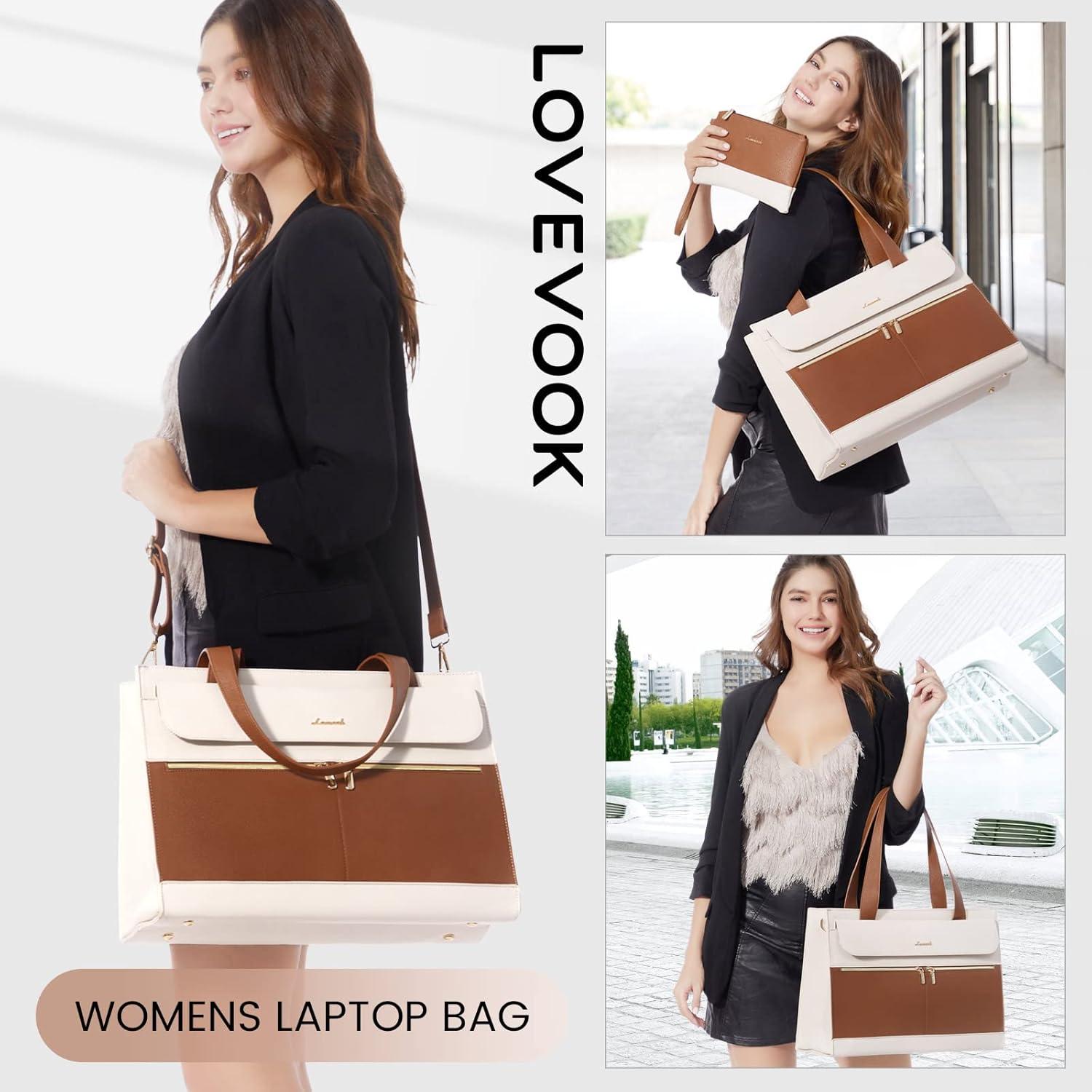 15,6 Zoll Laptop Handtasche Damen PU Leder Elegant Braun