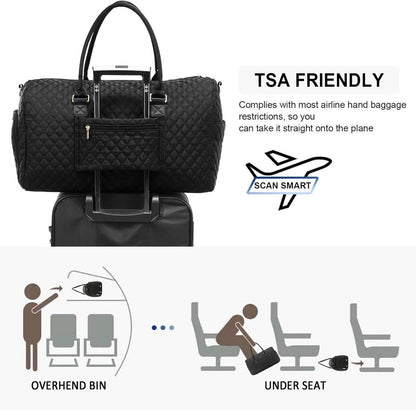 Weekender Reisetasche Schwarz Damen 45L für Gym Flugzeug Nassfach