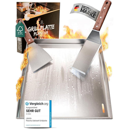 Plancha Grillplatte 40x40cm mit 2 Spachteln aus Edelstahl