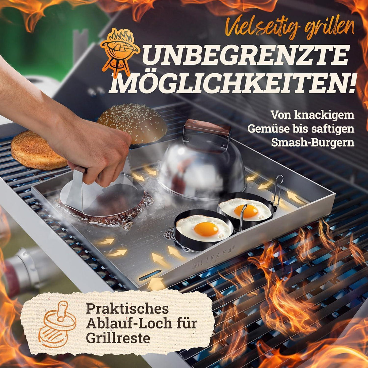 Plancha Grillplatte 40x40cm mit 2 Spachteln aus Edelstahl