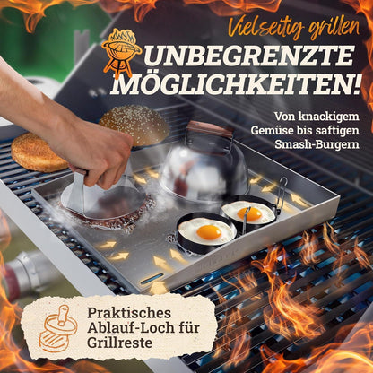 Plancha Grillplatte 40x40cm mit 2 Spachteln aus Edelstahl