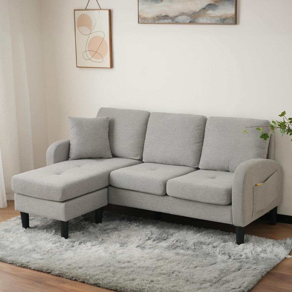 L-förmiges Ecksofa Grau – 3-Sitzer Sofa für Wohnzimmer