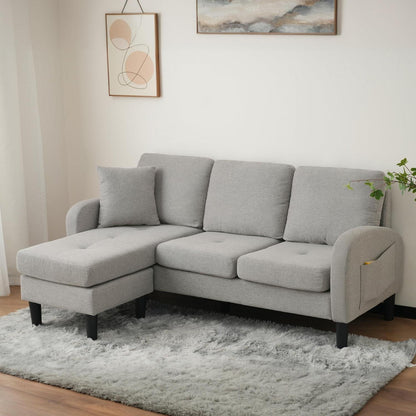 L-förmiges Ecksofa Grau – 3-Sitzer Sofa für Wohnzimmer