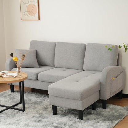 L-förmiges Ecksofa Grau – 3-Sitzer Sofa für Wohnzimmer