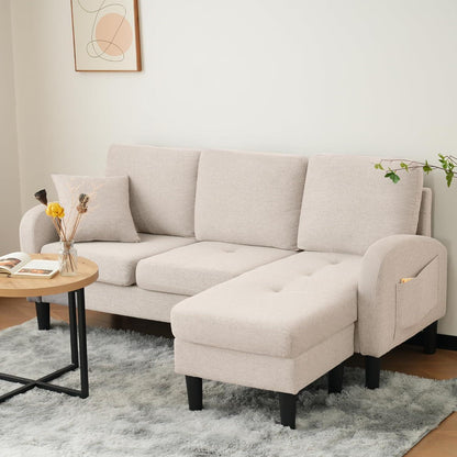 L-förmiges Ecksofa 3-Sitzer, Beige, Baumwolle & Leinen