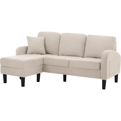 L-förmiges Ecksofa 3-Sitzer, Beige, Baumwolle & Leinen