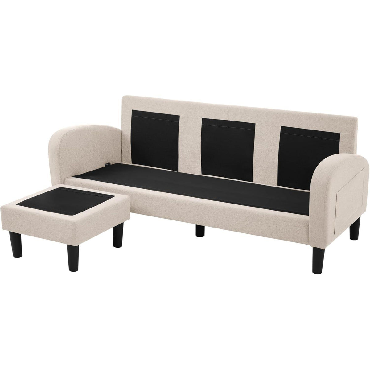 L-förmiges Ecksofa 3-Sitzer, Beige, Baumwolle & Leinen