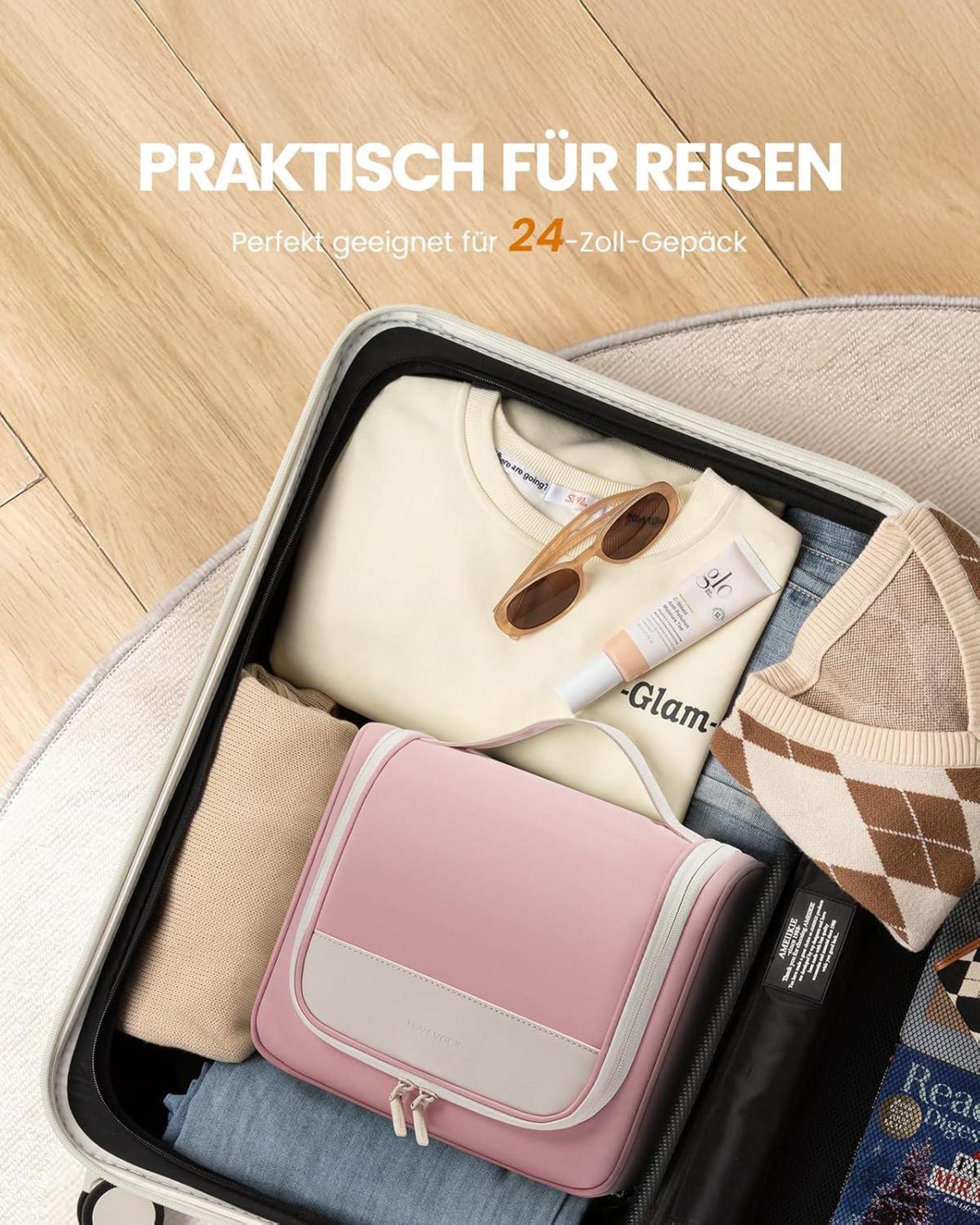 Kulturtasche Damen Wasserdicht zum Aufhängen Groß Rosa