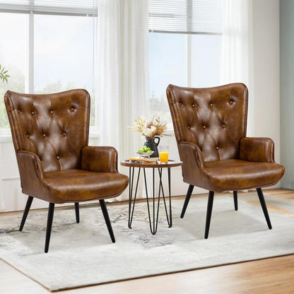 Ohrensessel 2er Set Braun – Skandinavischer Wohnzimmer Sessel