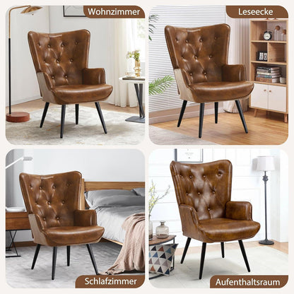 Ohrensessel 2er Set Braun – Skandinavischer Wohnzimmer Sessel